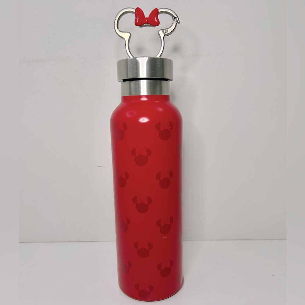 Disney Minnie Mouse Red Stainless Steel Water Bottle w/ Built in Carabiner